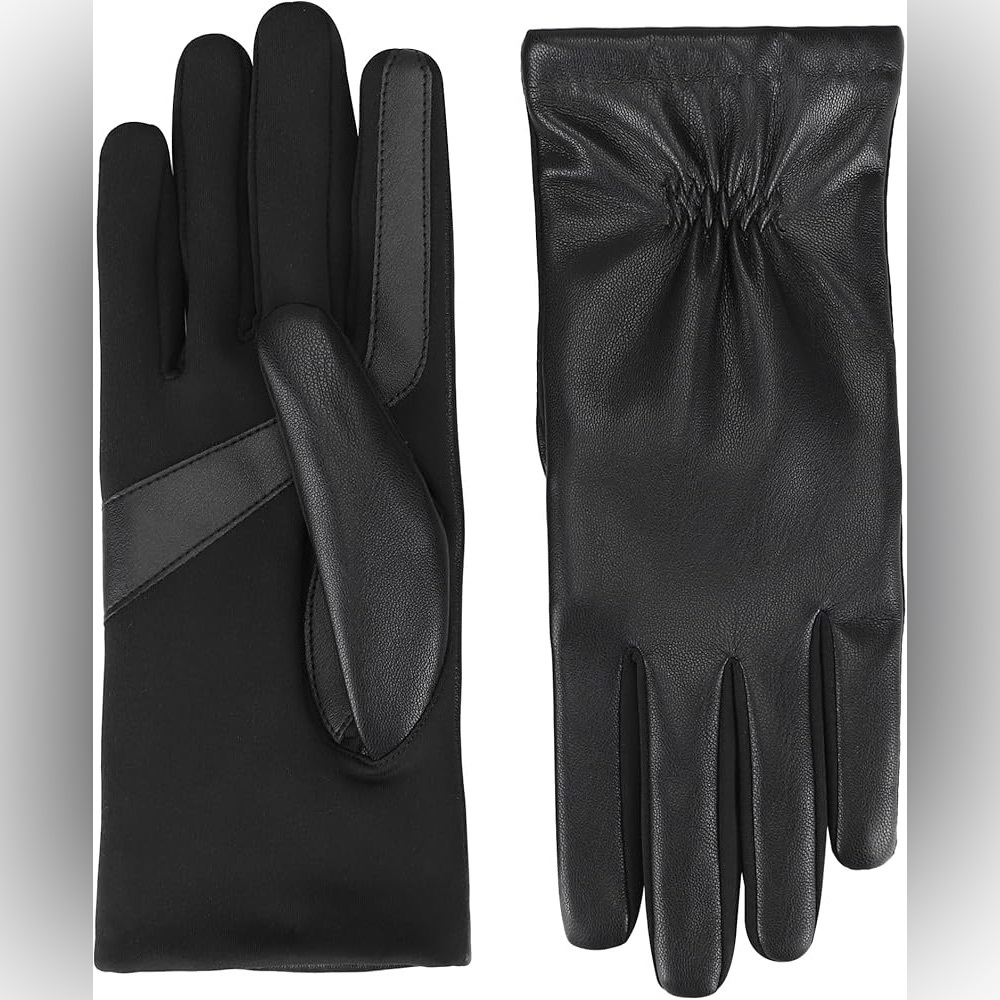 Isotoner Genuine Leather Touchscreen Gloves Black L/XL Warm Lined NWT - Picture 1 of 9
